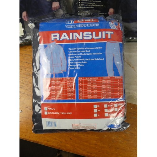 882 - A lot of waterproof rain jackets and trousers.