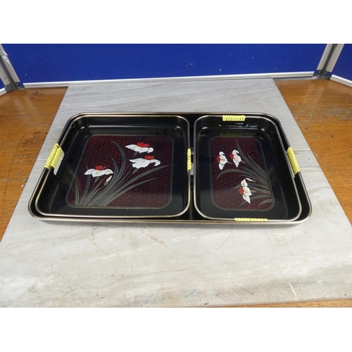 890 - A stunning set of three vintage trays. Approx 48cm.