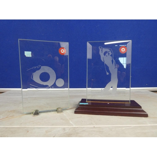 893 - Two Enniskillen Crystal presentation plaques for Golf and Bowls.