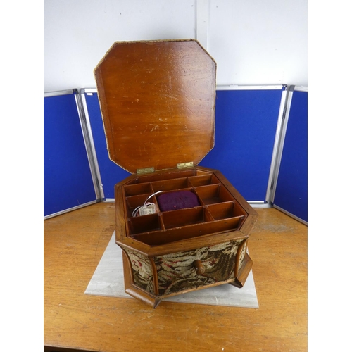 831 - A stunning antique upholstered work box/footstool.