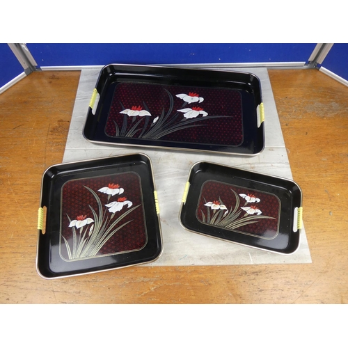 890 - A stunning set of three vintage trays. Approx 48cm.