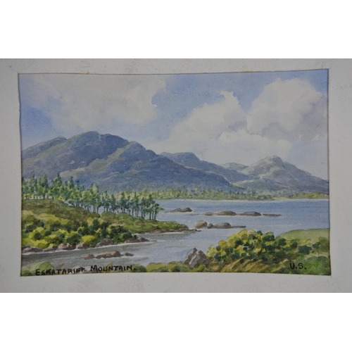 1002 - A small framed watercolour 'Eskatariff Mountain' signed U.S.