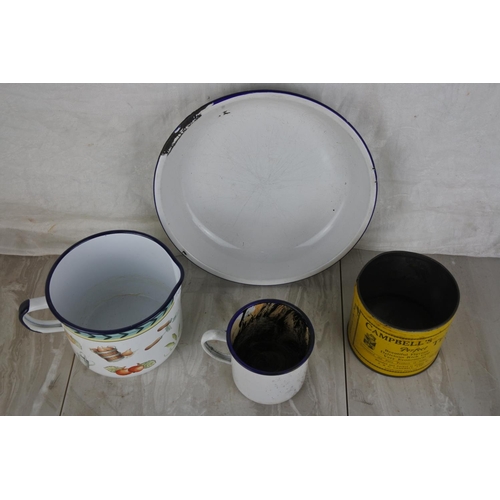 1043 - An vintage enamel plate and cup and more.