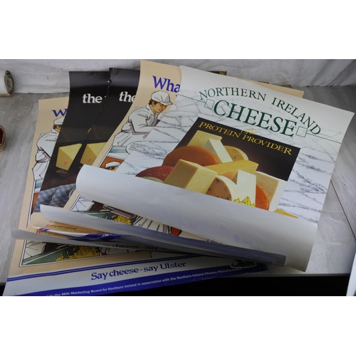 970 - A lot of vintage cheese and milk educational posters.