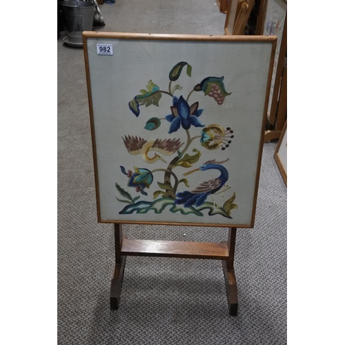 982 - A vintage firescreen/table with tapestry panel. approx 82x47cm.