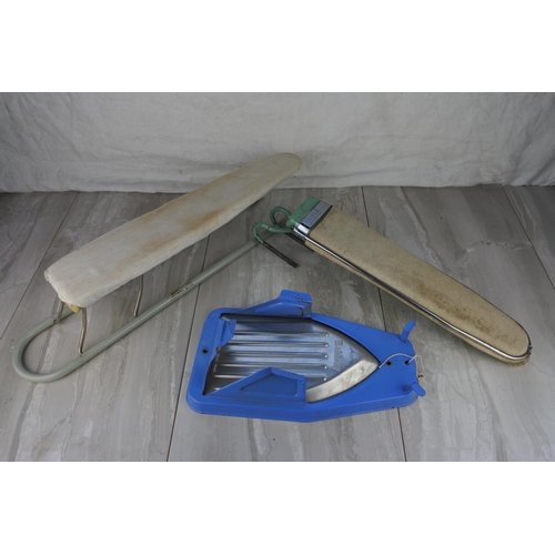 984 - Two vintage sleeve ironing boards and a Beldray iron wall bracket.