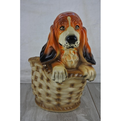 997 - A large vintage ornament of a dog in basket.