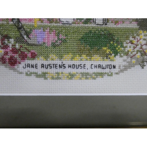 1056 - A framed needlework picture 'Jane Austen's House'.