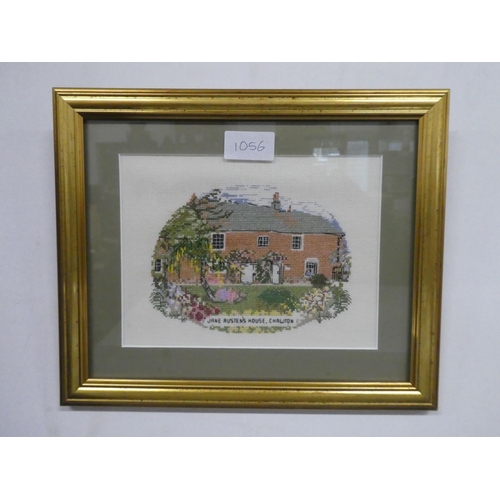 1056 - A framed needlework picture 'Jane Austen's House'.