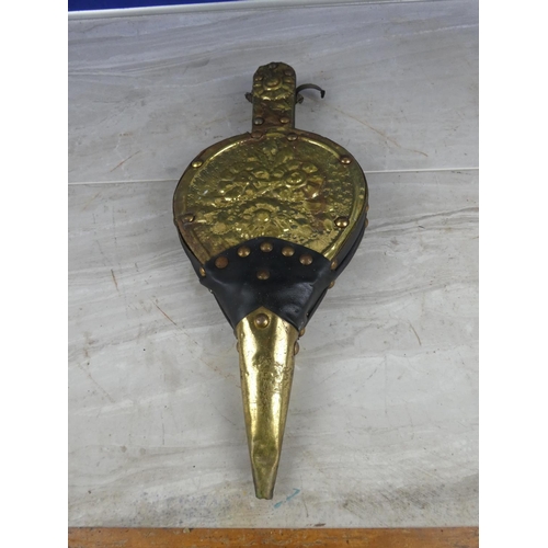 1084 - A pair of antique brass fire bellows.