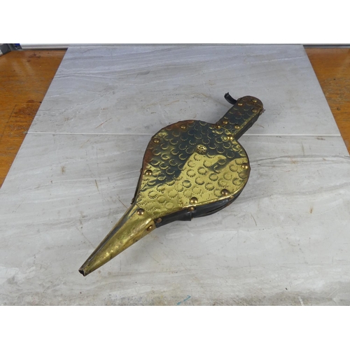 1084 - A pair of antique brass fire bellows.