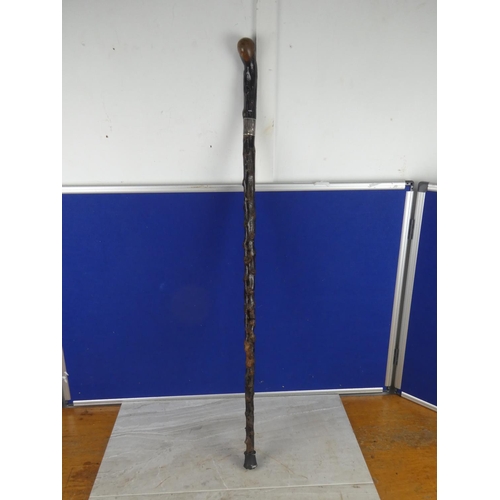 1089 - A vintage blackthorn walking stick presented to  'Major D J Christie on the occasion on the opening ... 