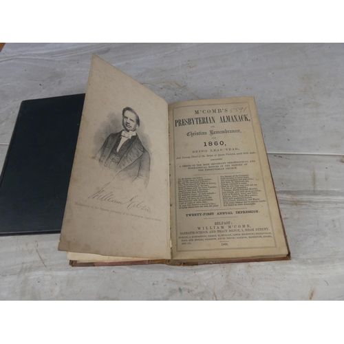 1112 - Two antique books 'McCombs Presbyterian Almanack' and 'Oliver Cromwell'.