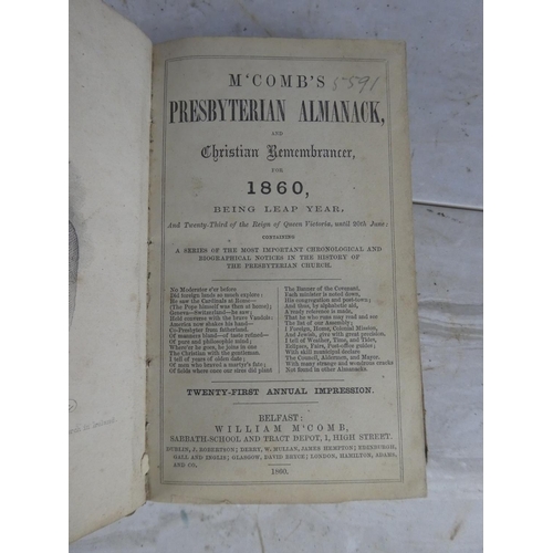 1112 - Two antique books 'McCombs Presbyterian Almanack' and 'Oliver Cromwell'.