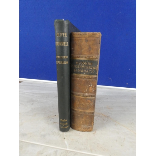 1112 - Two antique books 'McCombs Presbyterian Almanack' and 'Oliver Cromwell'.