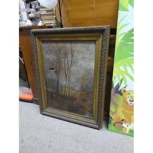 1123 - An antique framed oil painting (a/f). approx 55x80cm.