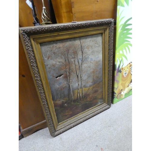 1123 - An antique framed oil painting (a/f). approx 55x80cm.