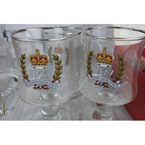 1169 - A lot of Commemorative glass ware and two boxed sets of Dema goblets.