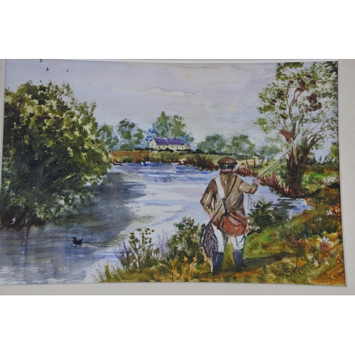 1207 - A framed watercolour 'Fishing' signed S Murray.