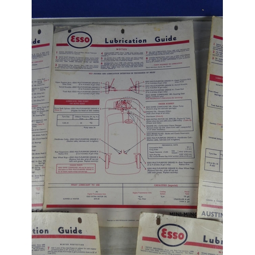 805 - Five vintage Esso Lubrication Guide charts.