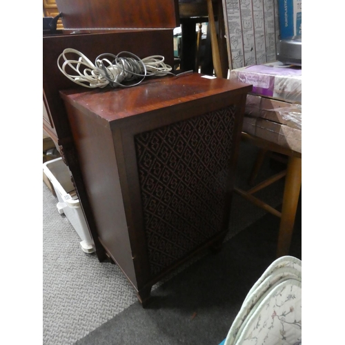 807 - An Ambassador record player and tape deck cased in a mahogany console table and two separate speaker... 