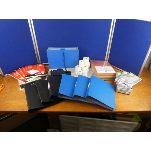 842 - A box of assorted office stationery, files, notebooks and more.