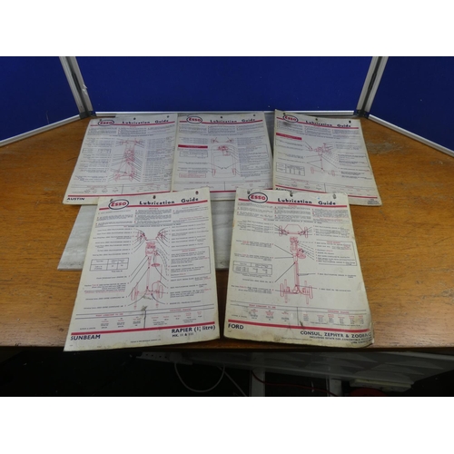 805 - Five vintage Esso Lubrication Guide charts.