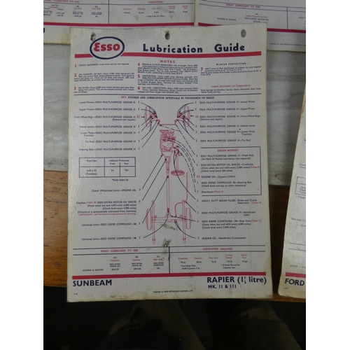 805 - Five vintage Esso Lubrication Guide charts.