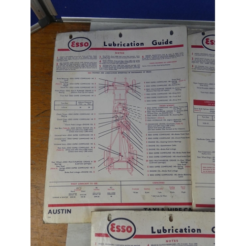 805 - Five vintage Esso Lubrication Guide charts.