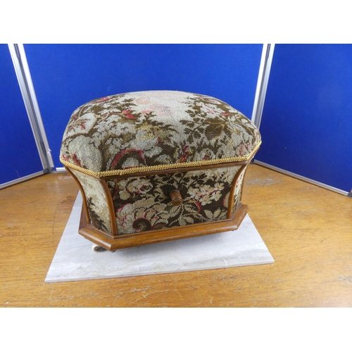 831 - A stunning antique upholstered work box/footstool.