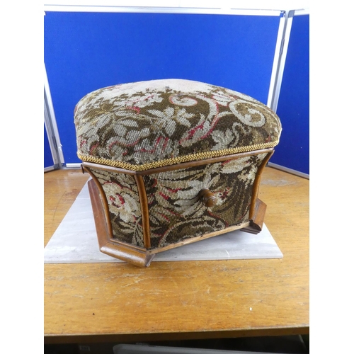 831 - A stunning antique upholstered work box/footstool.