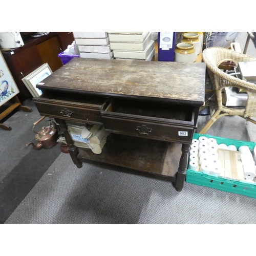 853 - An oak two drawer console table with undershelf. approx 81x94x44cm.