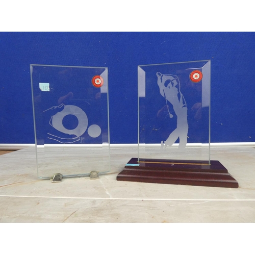 893 - Two Enniskillen Crystal presentation plaques for Golf and Bowls.