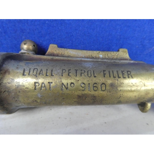 940 - An antique brass Liqall Petrol Filler nozzle pat no 9160.