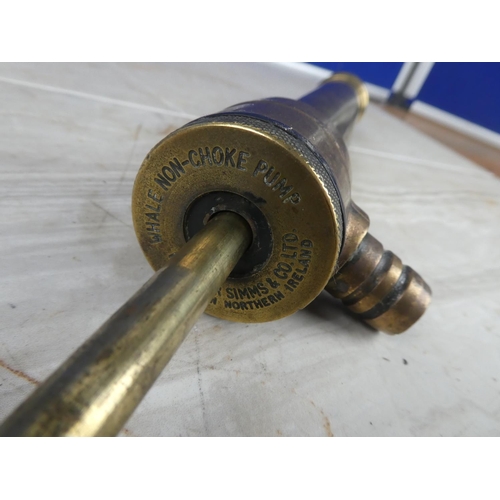 942 - A vintage Whale non-choke Brass pump, made by Munster Simms & Co Ltd Belfast.