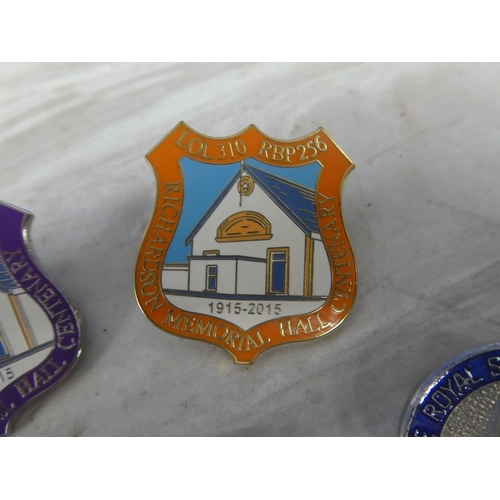 946 - Two Richardson Memorial Hall Centenary LOL 310 RBP 256 badges and more.