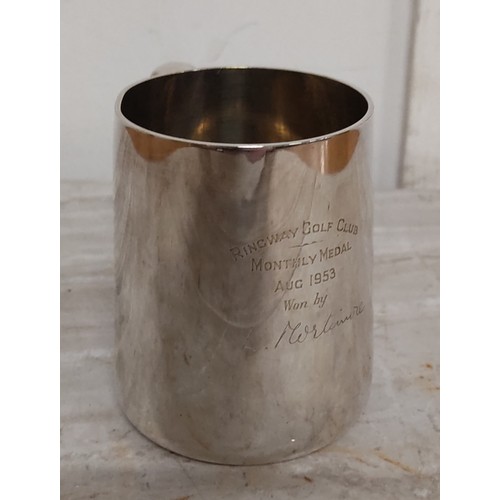 923 - A Ringway Golf Club Monthly Medal Aug 1953 silver plated cup / trophy.