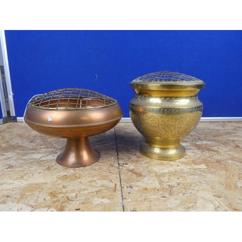 1263 - A Lombard copper flower vase and another brass flower vase.