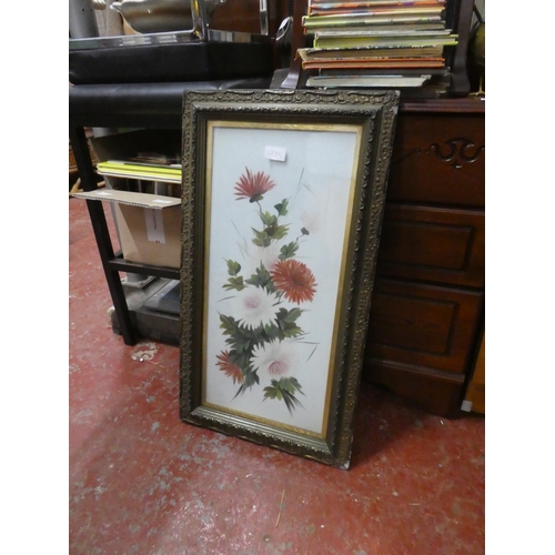 1271 - An antique framed ceramic panel with hand painted floral detail.