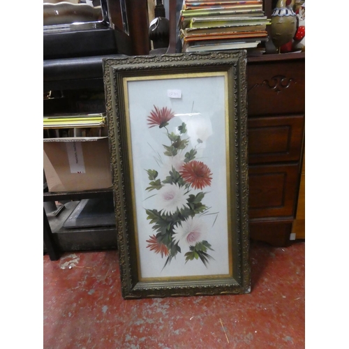 1271 - An antique framed ceramic panel with hand painted floral detail.