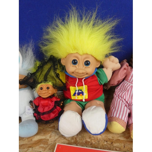 1308 - An assortment of vintage toys to include Troll dolls and more.