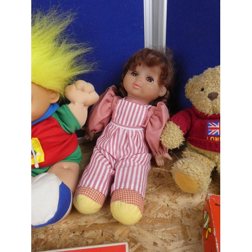 1308 - An assortment of vintage toys to include Troll dolls and more.