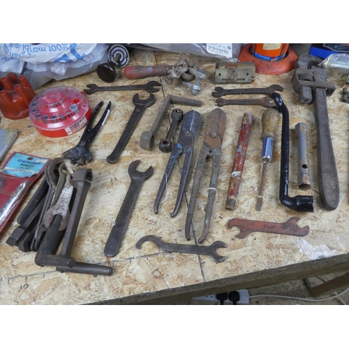 1358 - A large box lot of tools, wrenches and more.