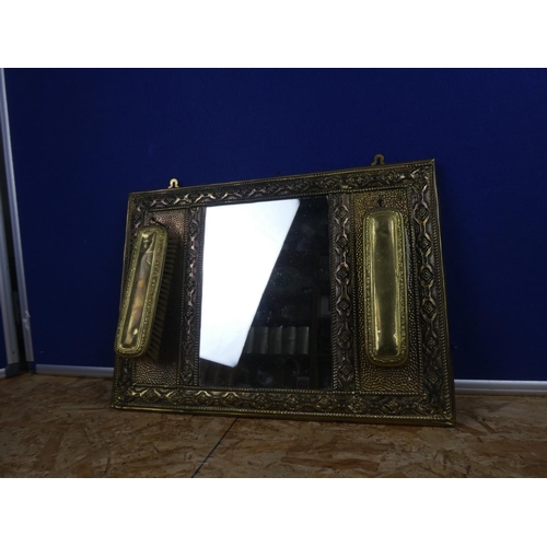 1361 - A vintage hall mirror with two brushes.