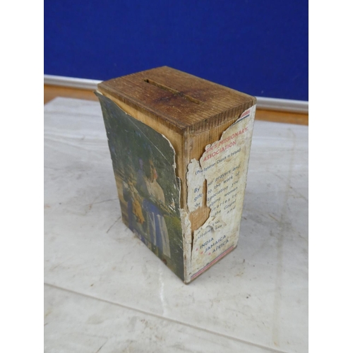 22 - A vintage wooden 'Woman's Missionary' collection box.