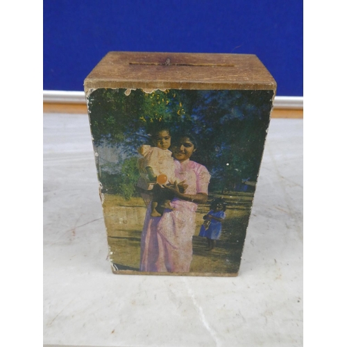 22 - A vintage wooden 'Woman's Missionary' collection box.