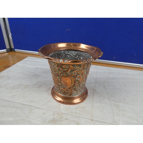 33 - A stunning copper and embossed vase, 13cm tall x 15cm diameter.