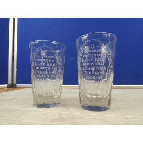 39 - A pair of etched glasses 'For My Mother & Father - from W D - A present from the East End Industrial... 