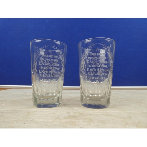 39 - A pair of etched glasses 'For My Mother & Father - from W D - A present from the East End Industrial... 