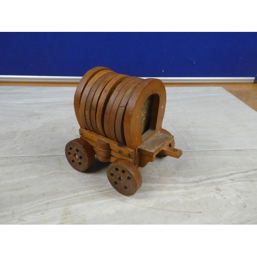 87 - A wooden souvenir cart and coasters from Carrigart.